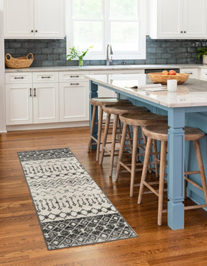 Ivory and Gray 2' 7 x 12' Tribal Trellis Runner Area Rug Geometric Southwestern Inspired Durable Carpet for Home Interior Design for Sale at Rug Engine