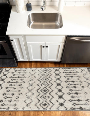 Ivory and Gray 2' x 7' 1 Tribal Trellis Runner Area Rug Geometric Southwestern Inspired Durable Carpet for Home Interior Design for Sale at Rug Engine