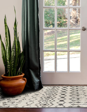 Ivory and Gray 2' x 7' 1 Tribal Trellis Runner Area Rug Geometric Southwestern Inspired Durable Carpet for Home Interior Design for Sale at Rug Engine