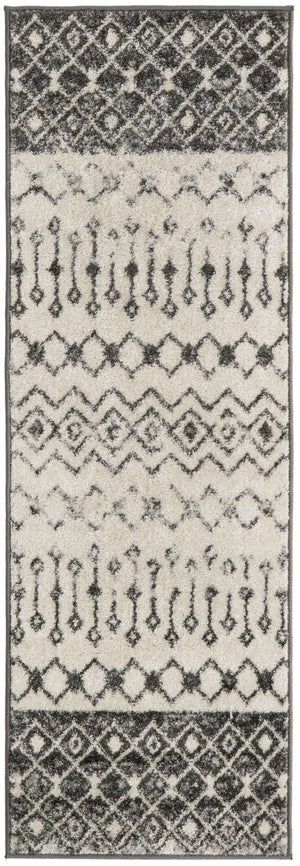 Ivory and Gray 2' x 6' 1 Tribal Trellis Runner Area Rug Geometric Southwestern Inspired Durable Carpet for Home Interior Design for Sale at Rug Engine