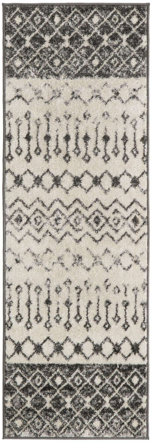 Ivory and Gray 2' x 6' 1 Tribal Trellis Runner Area Rug Geometric Southwestern Inspired Durable Carpet for Home Interior Design for Sale at Rug Engine