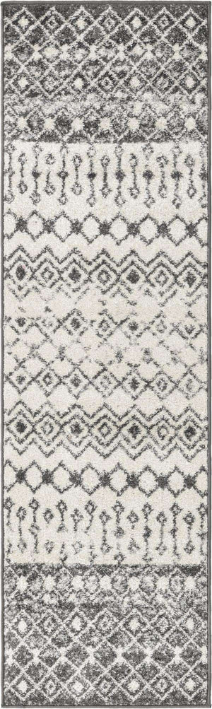 Ivory and Gray 2' x 7' 1 Tribal Trellis Runner Area Rug Geometric Southwestern Inspired Durable Carpet for Home Interior Design for Sale at Rug Engine