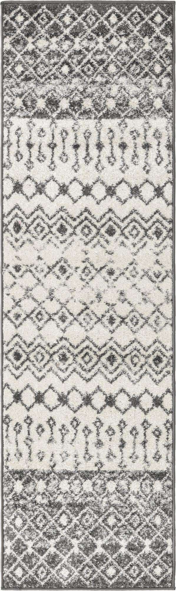 Ivory and Gray 2' x 7' 1 Tribal Trellis Runner Area Rug Geometric Southwestern Inspired Durable Carpet for Home Interior Design for Sale at Rug Engine