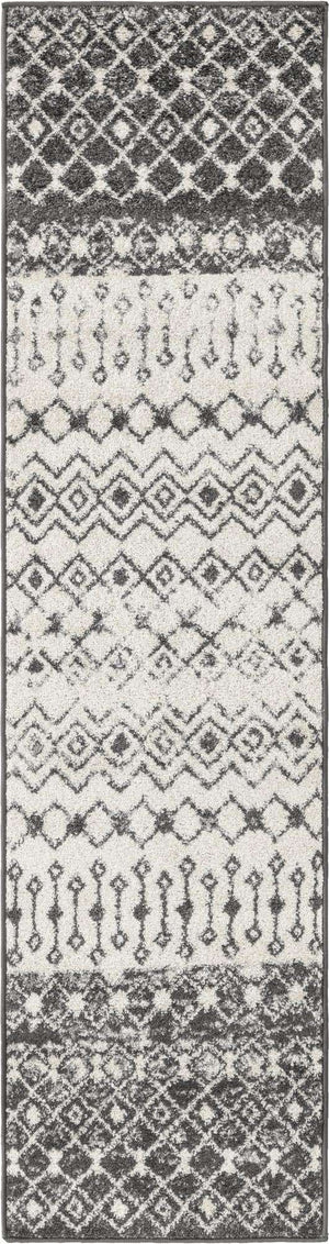 Ivory and Gray 2' x 8' Tribal Trellis Runner Area Rug Geometric Southwestern Inspired Durable Carpet for Home Interior Design for Sale at Rug Engine