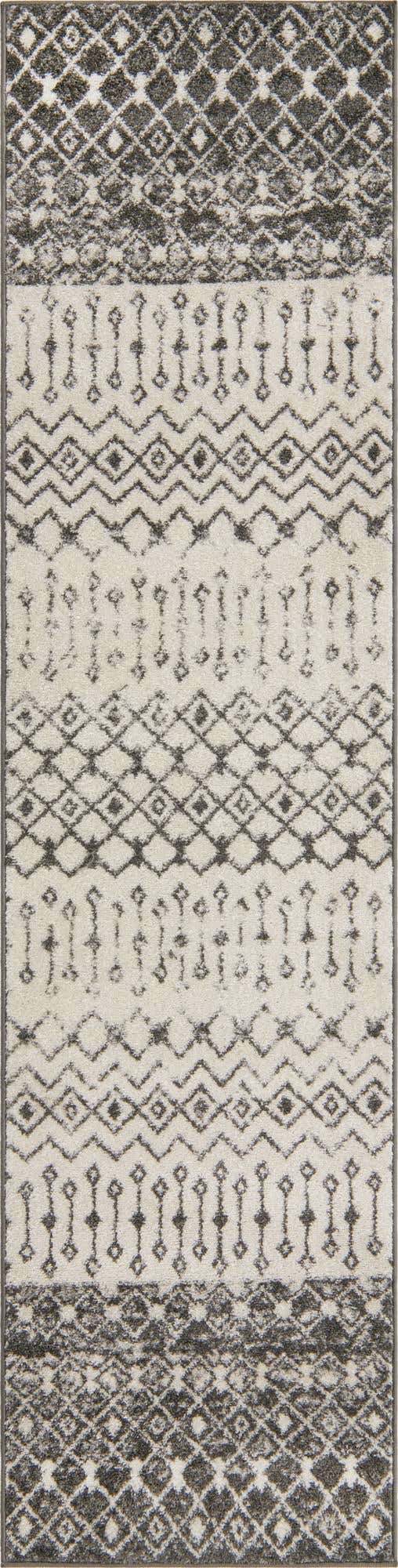 Ivory and Gray 2' 7 x 10' Tribal Trellis Runner Area Rug Geometric Southwestern Inspired Durable Carpet for Home Interior Design for Sale at Rug Engine