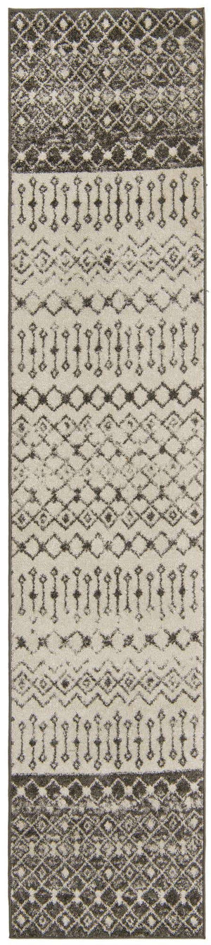 Ivory and Gray 2' 7 x 12' Tribal Trellis Runner Area Rug Geometric Southwestern Inspired Durable Carpet for Home Interior Design for Sale at Rug Engine