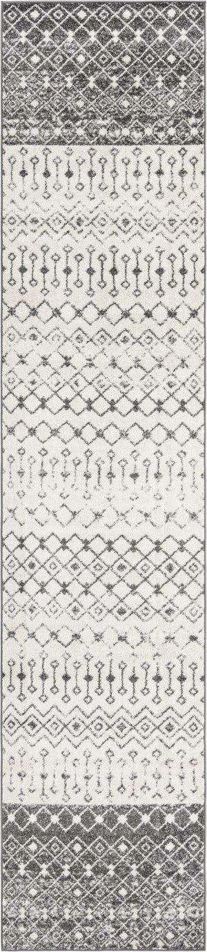 Ivory and Gray 3' 3 x 16' 5 Tribal Trellis Runner Area Rug Geometric Southwestern Inspired Durable Carpet for Home Interior Design for Sale at Rug Engine