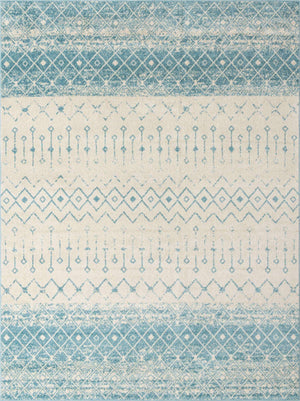 Ivory Blue 10' 8 x 14' Tribal Trellis Rectangle Area Rug Geometric Southwestern Inspired Durable Carpet for Home Interior Design for Sale at Rug Engine