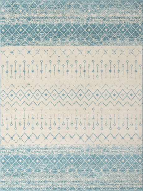 Ivory Blue 10' 8 x 14' Tribal Trellis Rectangle Area Rug Geometric Southwestern Inspired Durable Carpet for Home Interior Design for Sale at Rug Engine
