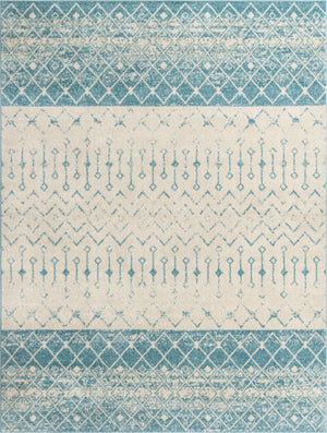 Ivory Blue 9' x 12' Tribal Trellis Rectangle Area Rug Geometric Southwestern Inspired Durable Carpet for Home Interior Design for Sale at Rug Engine