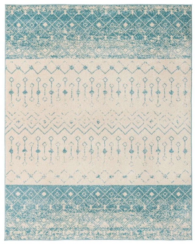 Ivory Blue 7' 10 x 10' Tribal Trellis Rectangle Area Rug Geometric Southwestern Inspired Durable Carpet for Home Interior Design for Sale at Rug Engine