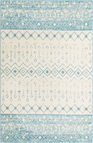 Ivory Blue 6' 1 x 9' Tribal Trellis Rectangle Area Rug Geometric Southwestern Inspired Durable Carpet for Home Interior Design for Sale at Rug Engine