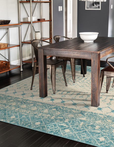 Ivory Blue 10' 8 x 14' Tribal Trellis Rectangle Area Rug Geometric Southwestern Inspired Durable Carpet for Home Interior Design for Sale at Rug Engine
