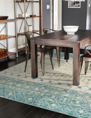 Ivory Blue 7' 10 x 10' Tribal Trellis Rectangle Area Rug Geometric Southwestern Inspired Durable Carpet for Home Interior Design for Sale at Rug Engine