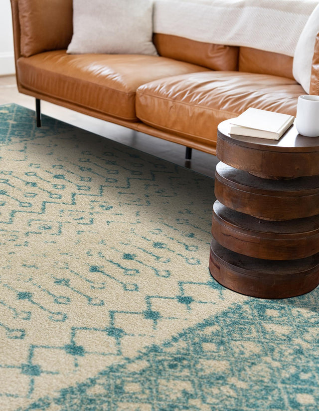 Ivory Blue 10' x 13' 1 Tribal Trellis Rectangle Area Rug Geometric Southwestern Inspired Durable Carpet for Home Interior Design for Sale at Rug Engine