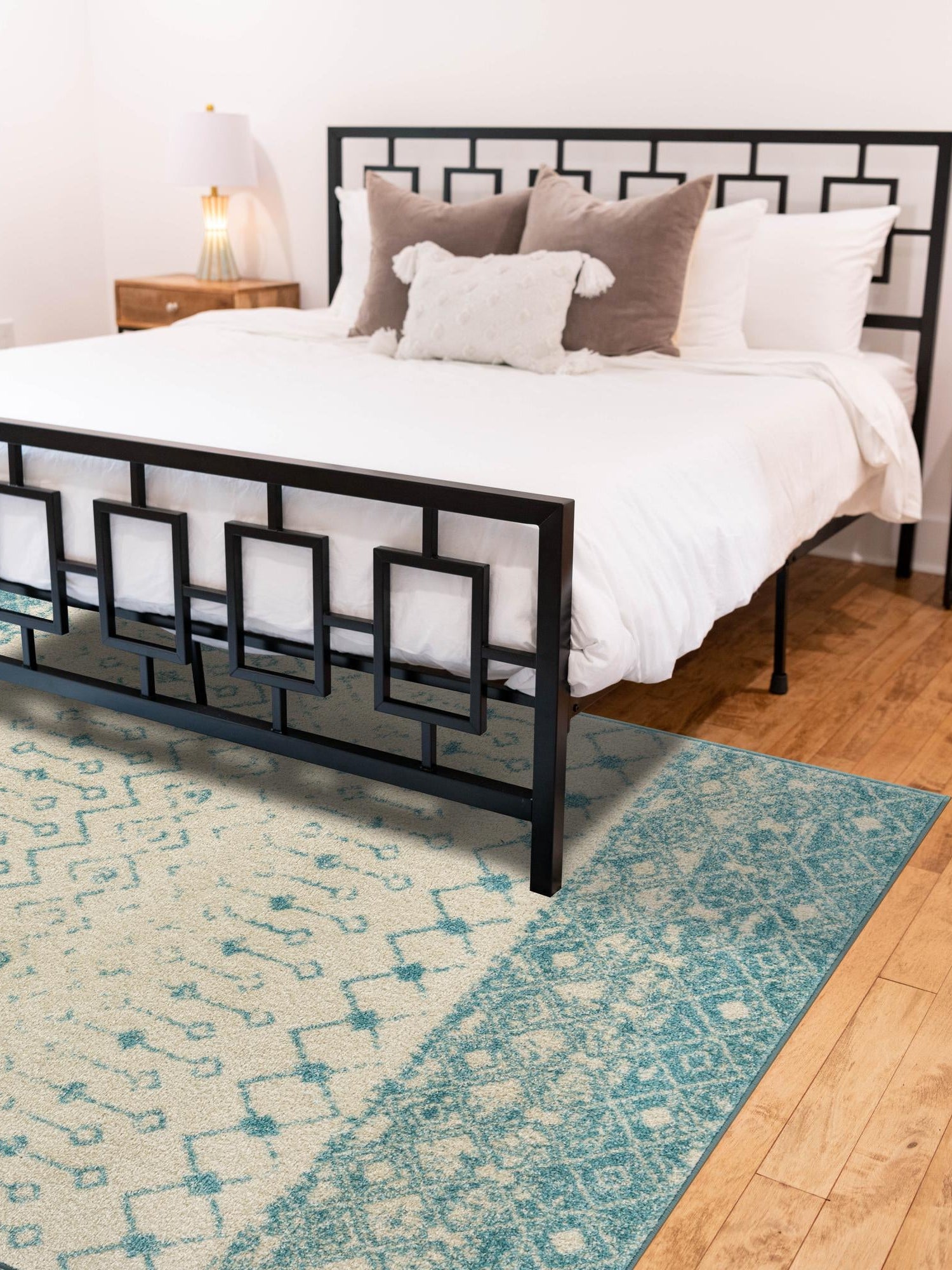 Ivory Blue 6' 1 x 9' Tribal Trellis Rectangle Area Rug Geometric Southwestern Inspired Durable Carpet for Home Interior Design for Sale at Rug Engine