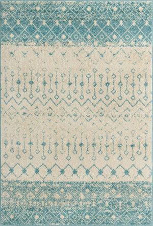 Ivory Blue 5' 3 x 8' Tribal Trellis Rectangle Area Rug Geometric Southwestern Inspired Durable Carpet for Home Interior Design for Sale at Rug Engine