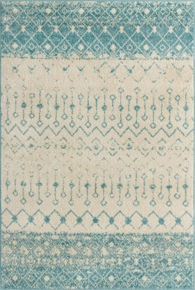 Ivory Blue 5' 3 x 8' Tribal Trellis Rectangle Area Rug Geometric Southwestern Inspired Durable Carpet for Home Interior Design for Sale at Rug Engine