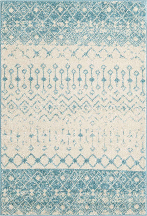 Ivory Blue 4' 1 x 6' 1 Tribal Trellis Rectangle Area Rug Geometric Southwestern Inspired Durable Carpet for Home Interior Design for Sale at Rug Engine