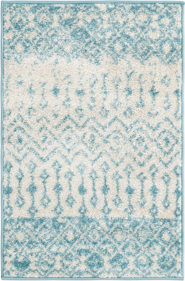 Ivory Blue 2' x 3' 1 Tribal Trellis Rectangle Area Rug Geometric Southwestern Inspired Durable Carpet for Home Interior Design for Sale at Rug Engine