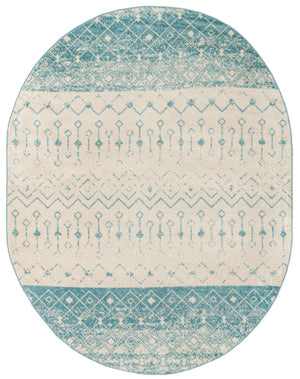 Ivory Blue 7' 10 x 10' Tribal Trellis Oval Area Rug Geometric Southwestern Inspired Durable Carpet for Home Interior Design for Sale at Rug Engine