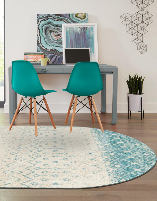 Ivory Blue 4' 1 x 6' 1 Tribal Trellis Oval Area Rug Geometric Southwestern Inspired Durable Carpet for Home Interior Design for Sale at Rug Engine