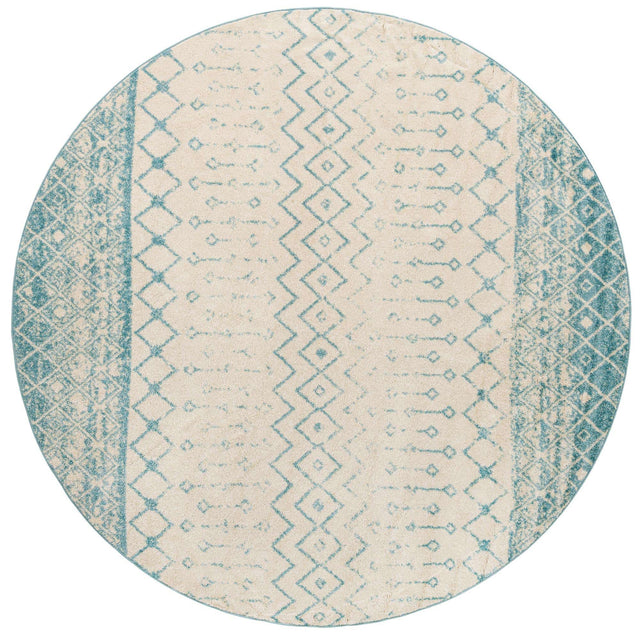 Ivory Blue 10' x 10' Tribal Trellis Round Area Rug Geometric Southwestern Inspired Durable Carpet for Home Interior Design for Sale at Rug Engine