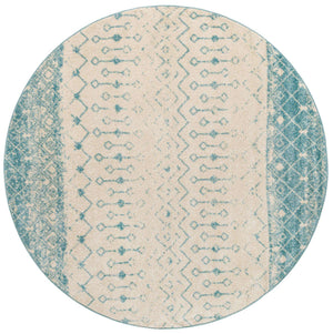Ivory Blue 7' 10 x 7' 10 Tribal Trellis Round Area Rug Geometric Southwestern Inspired Durable Carpet for Home Interior Design for Sale at Rug Engine
