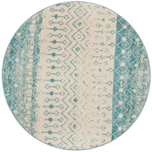 Ivory Blue 6' 1 x 6' 1 Tribal Trellis Round Area Rug Geometric Southwestern Inspired Durable Carpet for Home Interior Design for Sale at Rug Engine