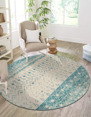 Ivory Blue 3' 1 x 3' 1 Tribal Trellis Round Area Rug Geometric Southwestern Inspired Durable Carpet for Home Interior Design for Sale at Rug Engine