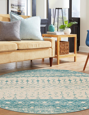 Ivory Blue 10' x 10' Tribal Trellis Round Area Rug Geometric Southwestern Inspired Durable Carpet for Home Interior Design for Sale at Rug Engine