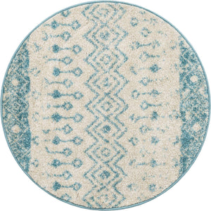 Ivory Blue 3' 1 x 3' 1 Tribal Trellis Round Area Rug Geometric Southwestern Inspired Durable Carpet for Home Interior Design for Sale at Rug Engine