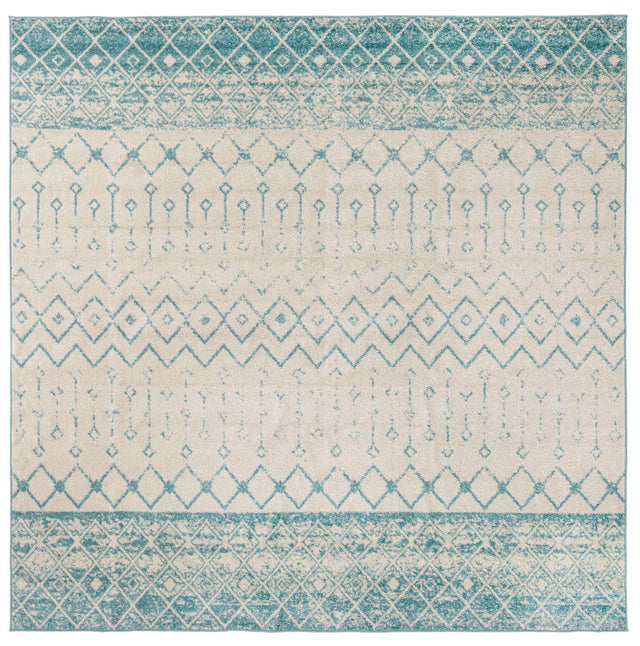 Ivory Blue 10' x 10' Tribal Trellis Square Area Rug Geometric Southwestern Inspired Durable Carpet for Home Interior Design for Sale at Rug Engine
