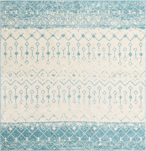Ivory Blue 7' 10 x 7' 10 Tribal Trellis Square Area Rug Geometric Southwestern Inspired Durable Carpet for Home Interior Design for Sale at Rug Engine