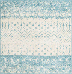 Ivory Blue 6' 1 x 6' 1 Tribal Trellis Square Area Rug Geometric Southwestern Inspired Durable Carpet for Home Interior Design for Sale at Rug Engine