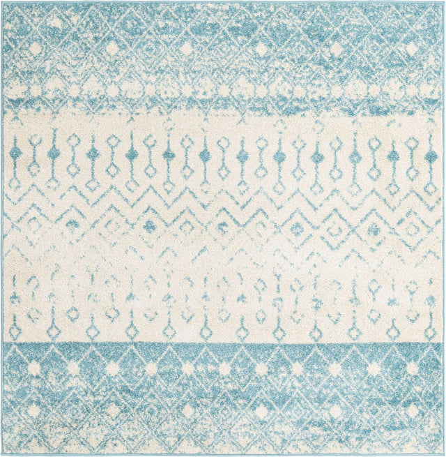 Ivory Blue 6' 1 x 6' 1 Tribal Trellis Square Area Rug Geometric Southwestern Inspired Durable Carpet for Home Interior Design for Sale at Rug Engine