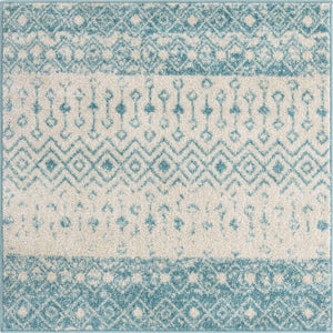 Ivory Blue 4' 1 x 4' 1 Tribal Trellis Square Area Rug Geometric Southwestern Inspired Durable Carpet for Home Interior Design for Sale at Rug Engine