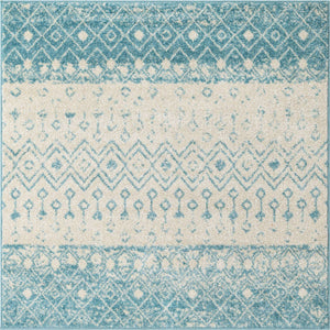 Ivory Blue 5' 3 x 5' 3 Tribal Trellis Square Area Rug Geometric Southwestern Inspired Durable Carpet for Home Interior Design for Sale at Rug Engine
