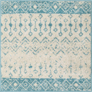 Ivory Blue 3' 1 x 3' 1 Tribal Trellis Square Area Rug Geometric Southwestern Inspired Durable Carpet for Home Interior Design for Sale at Rug Engine