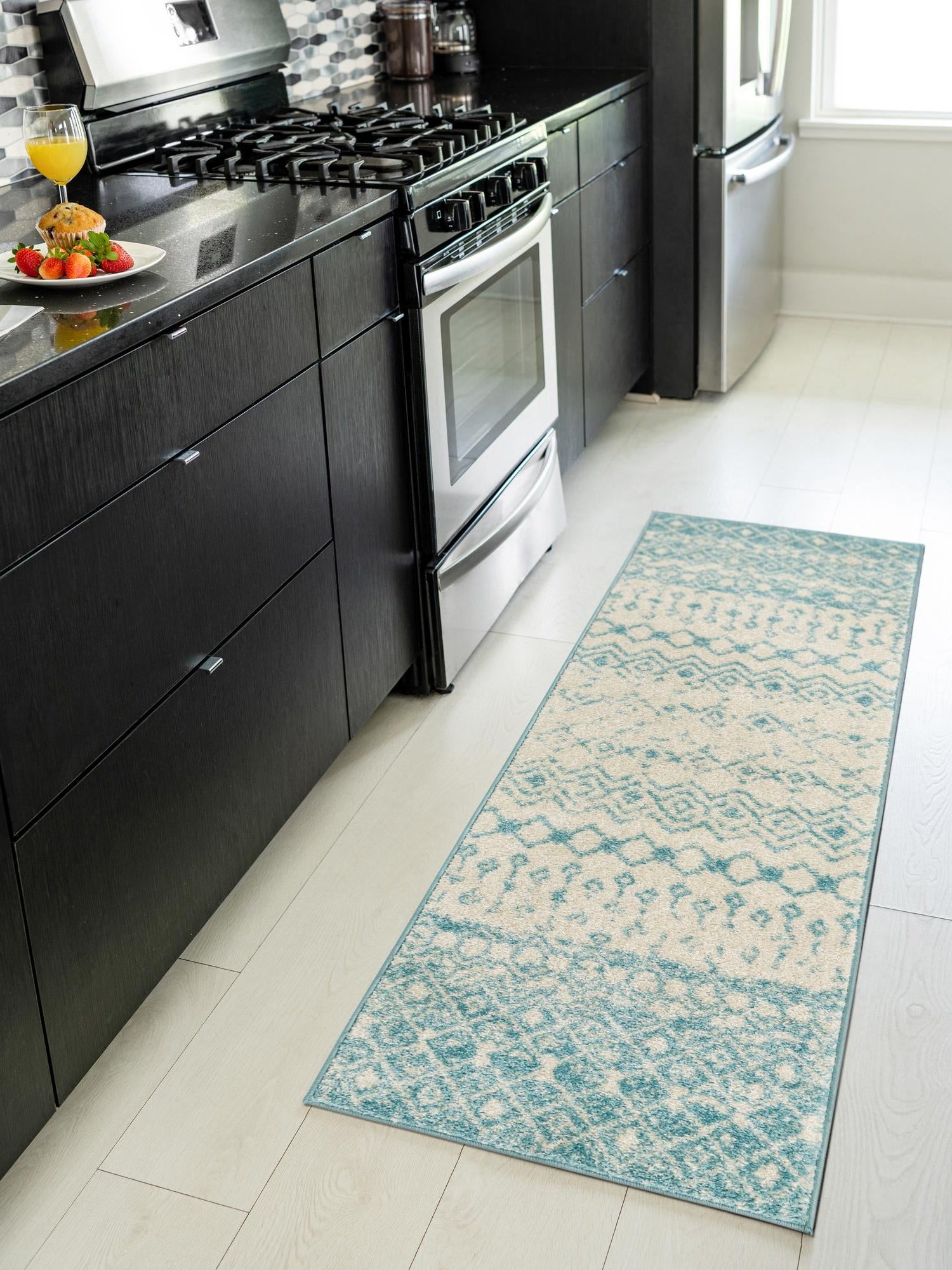 Ivory Blue 2' x 6' 1 Tribal Trellis Runner Area Rug Geometric Southwestern Inspired Durable Carpet for Home Interior Design for Sale at Rug Engine