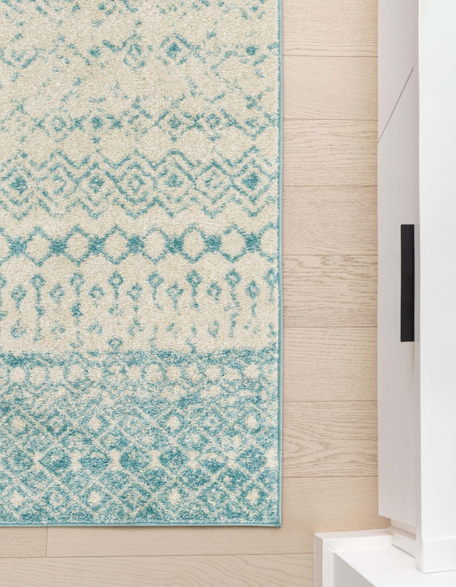 Ivory Blue 2' x 6' 1 Tribal Trellis Runner Area Rug Geometric Southwestern Inspired Durable Carpet for Home Interior Design for Sale at Rug Engine