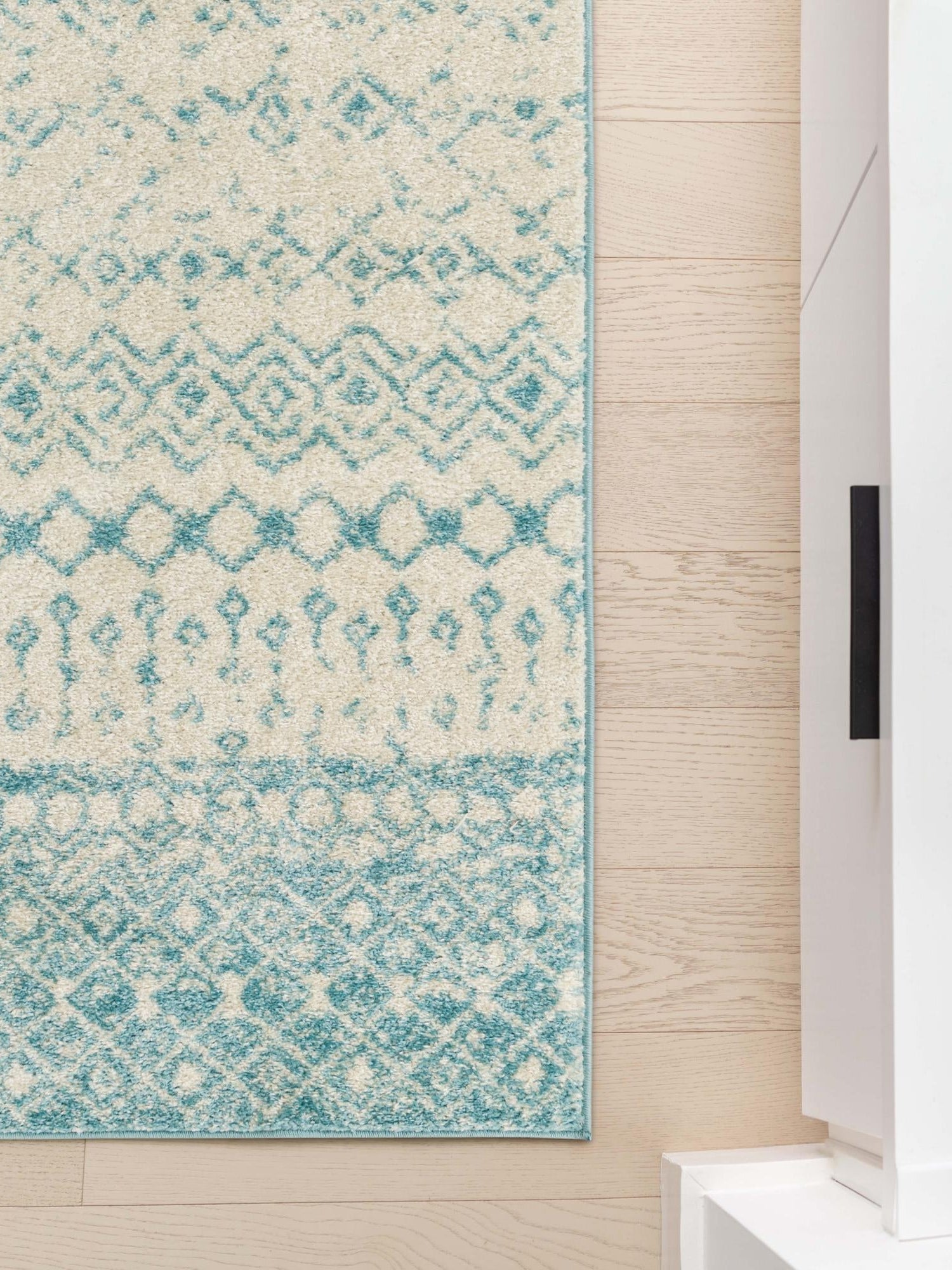 Ivory Blue 2' x 5' 3 Tribal Trellis Runner Area Rug Geometric Southwestern Inspired Durable Carpet for Home Interior Design for Sale at Rug Engine