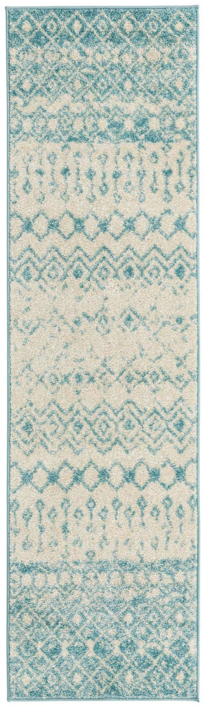 Ivory Blue 2' x 6' 1 Tribal Trellis Runner Area Rug Geometric Southwestern Inspired Durable Carpet for Home Interior Design for Sale at Rug Engine