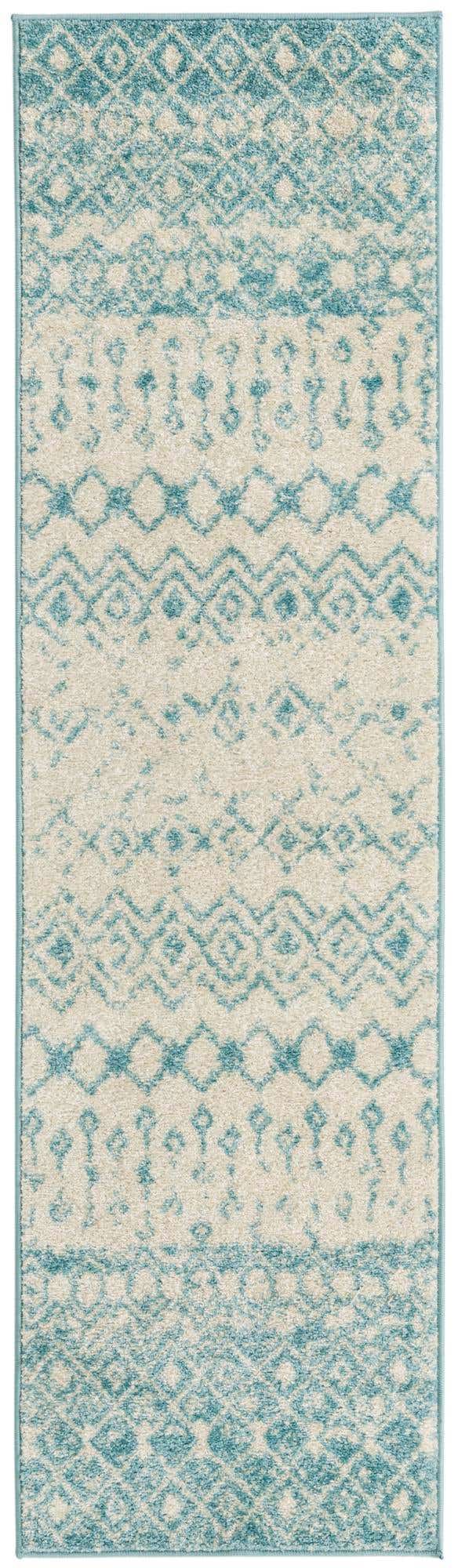 Ivory Blue 2' x 6' 1 Tribal Trellis Runner Area Rug Geometric Southwestern Inspired Durable Carpet for Home Interior Design for Sale at Rug Engine