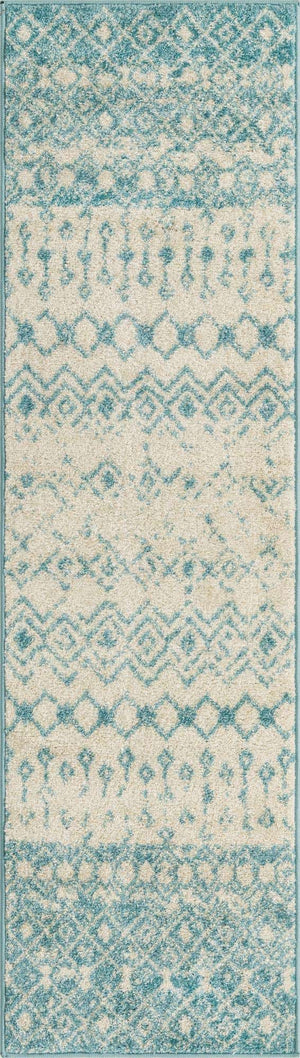 Ivory Blue 2' x 7' 1 Tribal Trellis Runner Area Rug Geometric Southwestern Inspired Durable Carpet for Home Interior Design for Sale at Rug Engine
