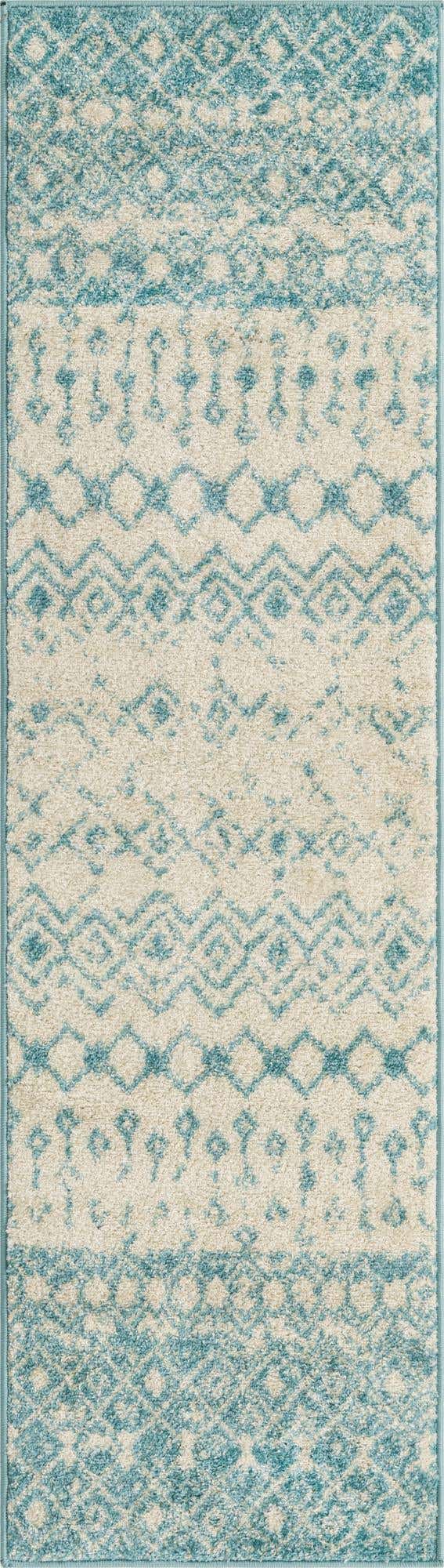 Ivory Blue 2' x 7' 1 Tribal Trellis Runner Area Rug Geometric Southwestern Inspired Durable Carpet for Home Interior Design for Sale at Rug Engine