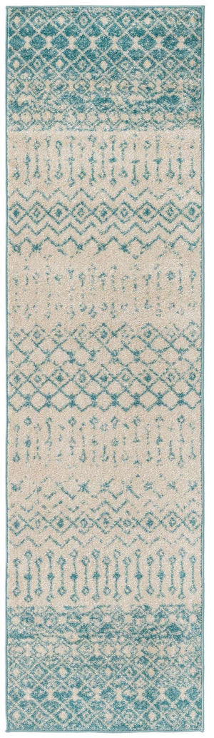 Ivory Blue 2' 7 x 10' Tribal Trellis Runner Area Rug Geometric Southwestern Inspired Durable Carpet for Home Interior Design for Sale at Rug Engine