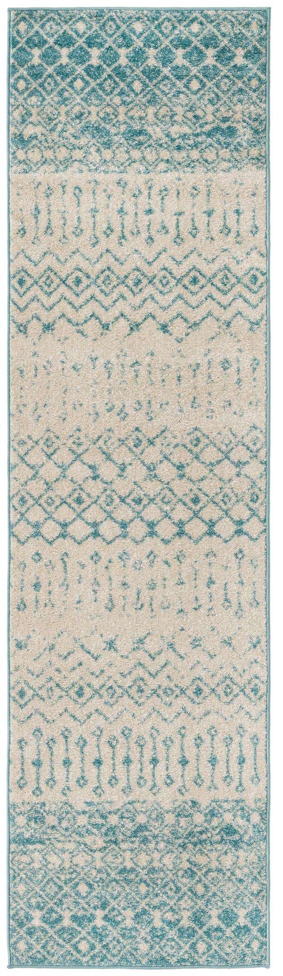 Ivory Blue 2' 7 x 10' Tribal Trellis Runner Area Rug Geometric Southwestern Inspired Durable Carpet for Home Interior Design for Sale at Rug Engine