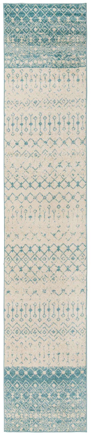 Ivory Blue 3' 3 x 16' 5 Tribal Trellis Runner Area Rug Geometric Southwestern Inspired Durable Carpet for Home Interior Design for Sale at Rug Engine