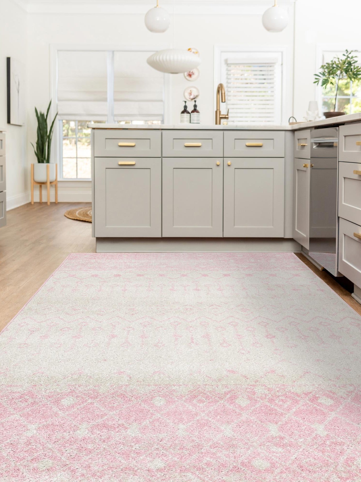 Ivory and Pink 6' x 9' Tribal Trellis Rectangle Area Rug Geometric Southwestern Inspired Durable Carpet for Home Interior Design for Sale at Rug Engine